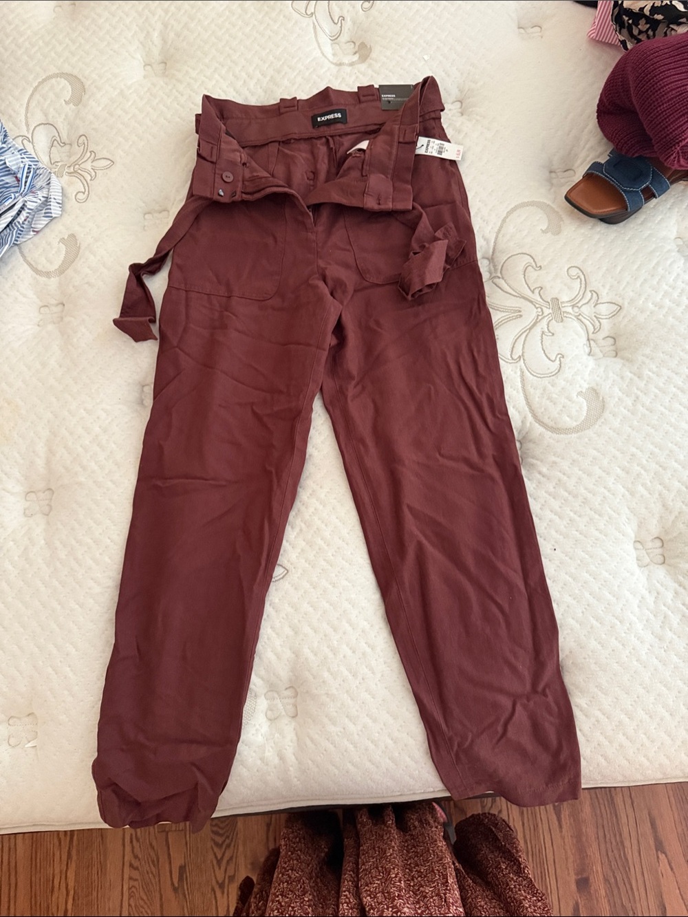 Express Burgundy Straight Leg pants with Belt